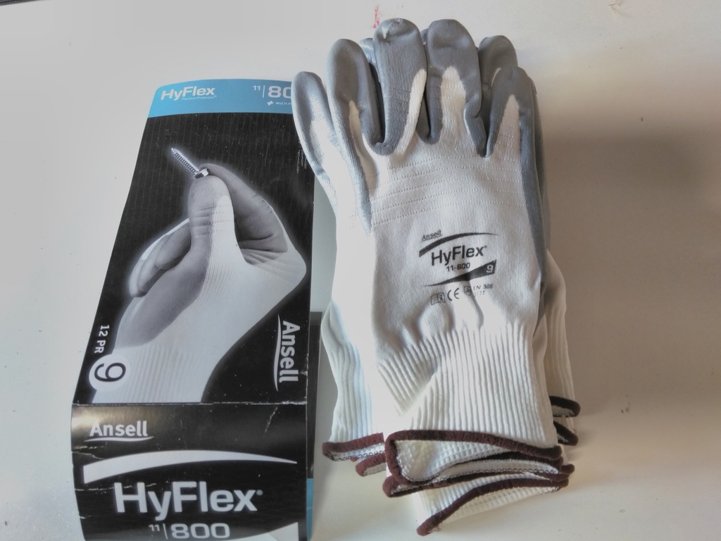 Gants caoutchouc/tissu gris/blanc T9